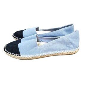 Zara Denim Jute Espadrille Shoe Flats Loafer Blue Black Beach Summer Vacation